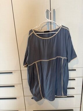 Hatch Slate Blue Mini Dress with Cream Contrast Stitching